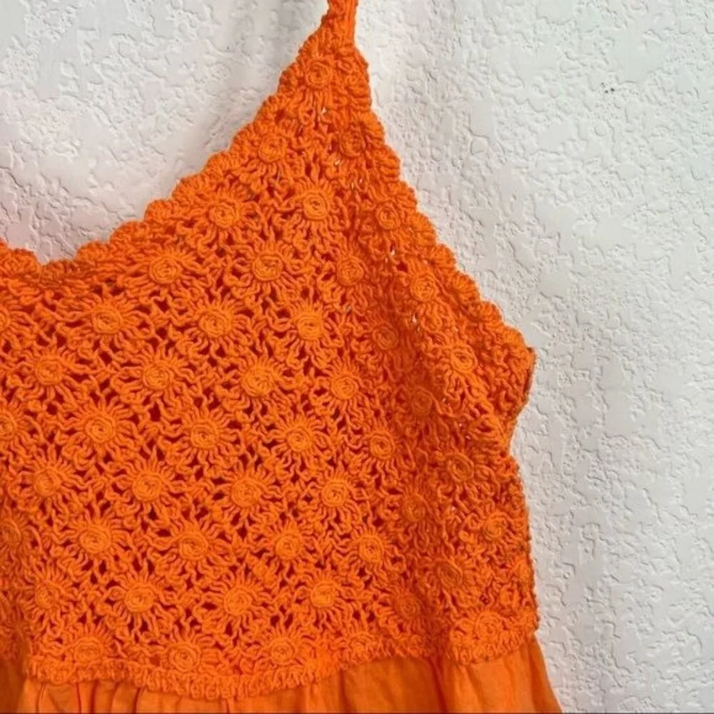 Poupette St Barth Crochet Knit Eyelet Lace Orange Tank - Picture 2 of 4